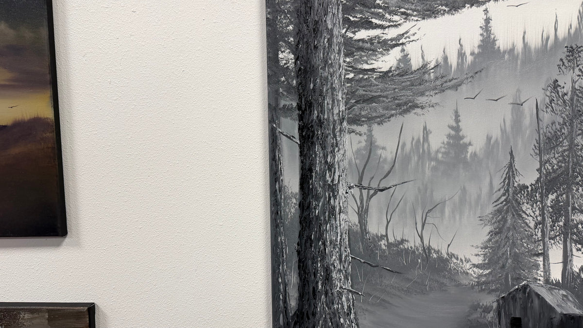 Painting #2668 - 18x24" Canvas - Black & White Forest Landscape painted 10-30-26