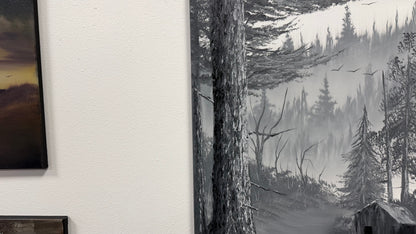 Painting #2668 - 18x24" Canvas - Black & White Forest Landscape painted 10-30-26