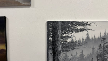 Painting #2668 - 18x24" Canvas - Black & White Forest Landscape painted 10-30-26