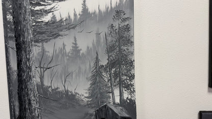 Painting #2668 - 18x24" Canvas - Black & White Forest Landscape painted 10-30-26