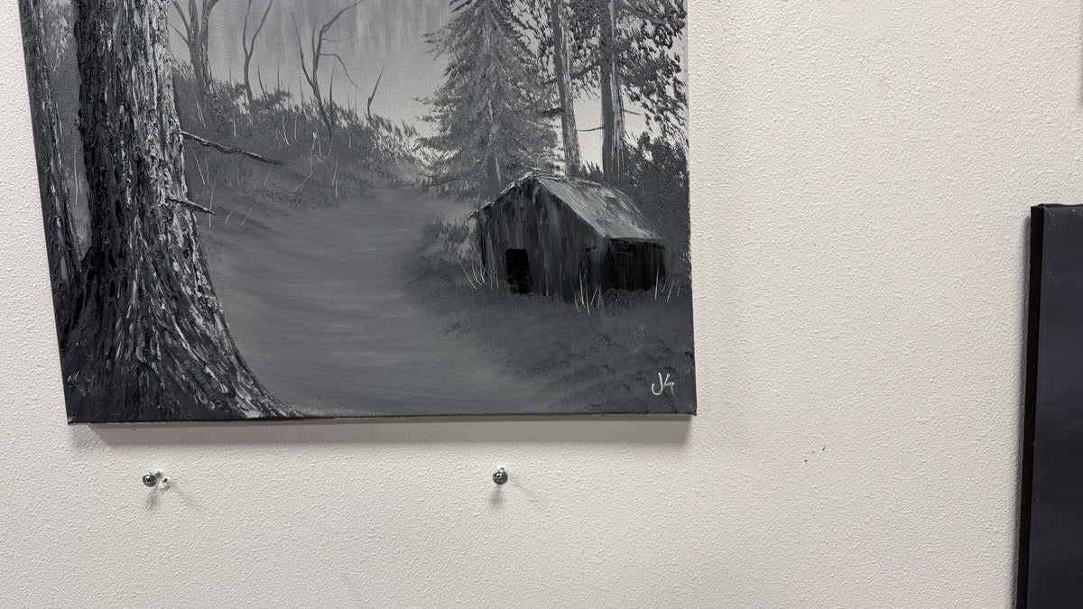 Painting #2668 - 18x24" Canvas - Black & White Forest Landscape painted 10-30-26