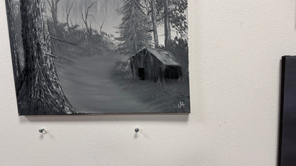 Painting #2668 - 18x24" Canvas - Black & White Forest Landscape painted 10-30-26