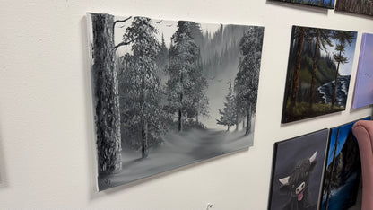 Painting #2669 - 18x24" Canvas - Black & White Forest Landscape painted 10-30-26