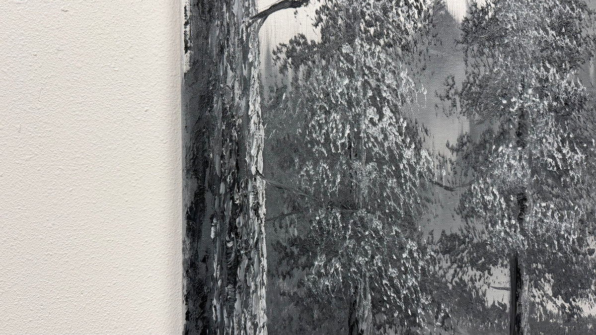 Painting #2669 - 18x24" Canvas - Black & White Forest Landscape painted 10-30-26