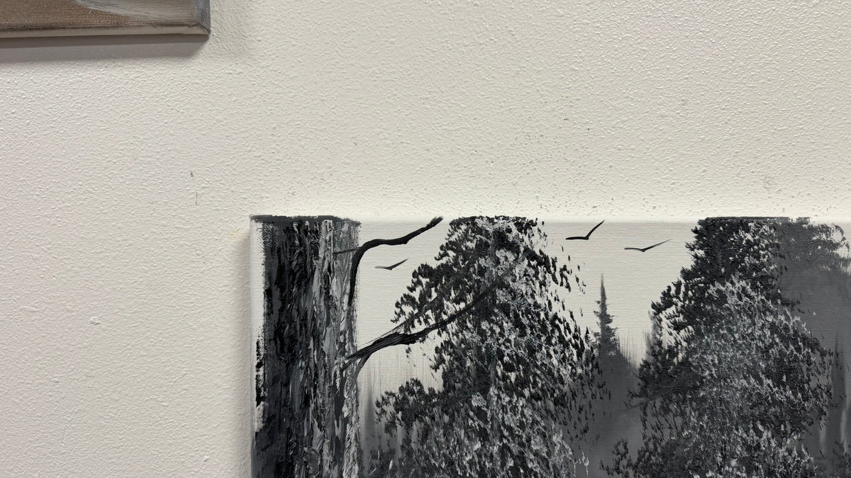 Painting #2669 - 18x24" Canvas - Black & White Forest Landscape painted 10-30-26