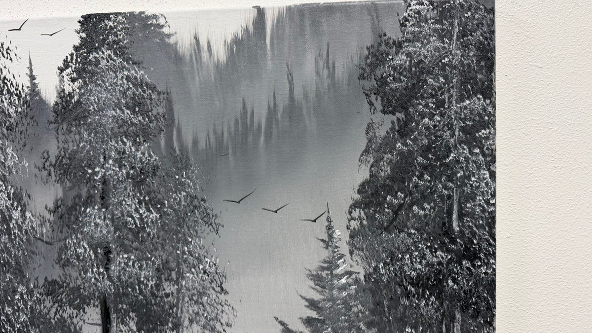 Painting #2669 - 18x24" Canvas - Black & White Forest Landscape painted 10-30-26