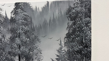 Painting #2669 - 18x24" Canvas - Black & White Forest Landscape painted 10-30-26