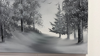 Painting #2669 - 18x24" Canvas - Black & White Forest Landscape painted 10-30-26