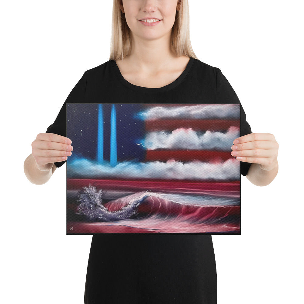 Canvas Print - 9/11 Tribute - American Flag Seascape by PaintWithJosh
