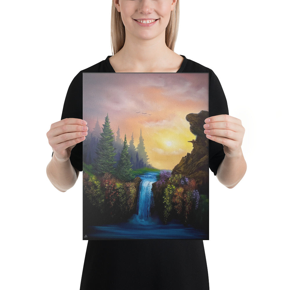 Canvas Print - Limited Edition - Pass To Elvishdor - Sunset Waterfall Landscape by PaintWithJosh