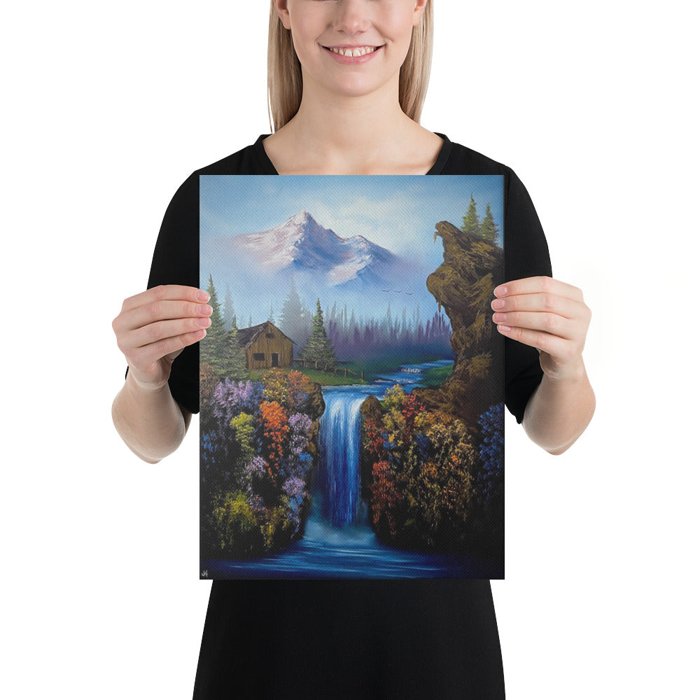 Canvas Print - Limited Edition - Off The Grid - Waterfall Landscape with Flowers by PaintWithJosh
