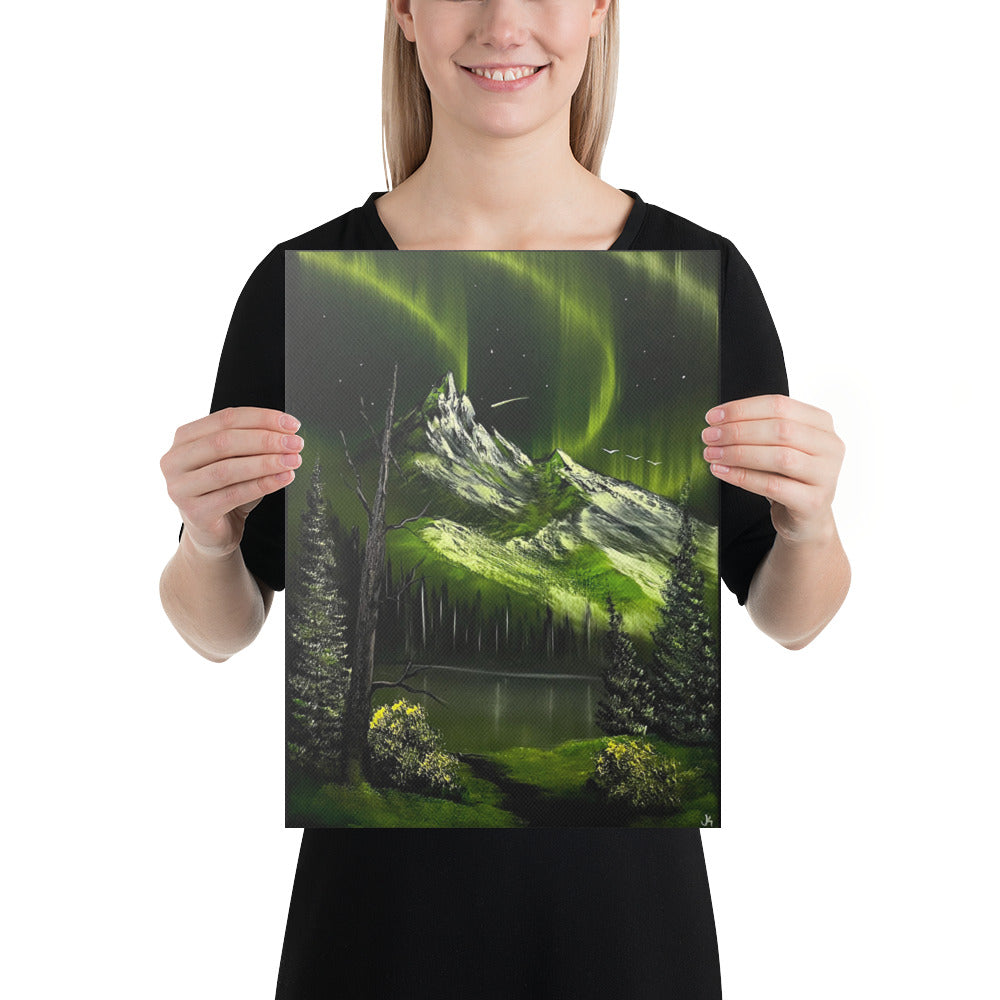 Canvas Print - Limited Edition - Mystic Dew Dreams Aurora Borealis Mountain Landscape by PaintWithJosh