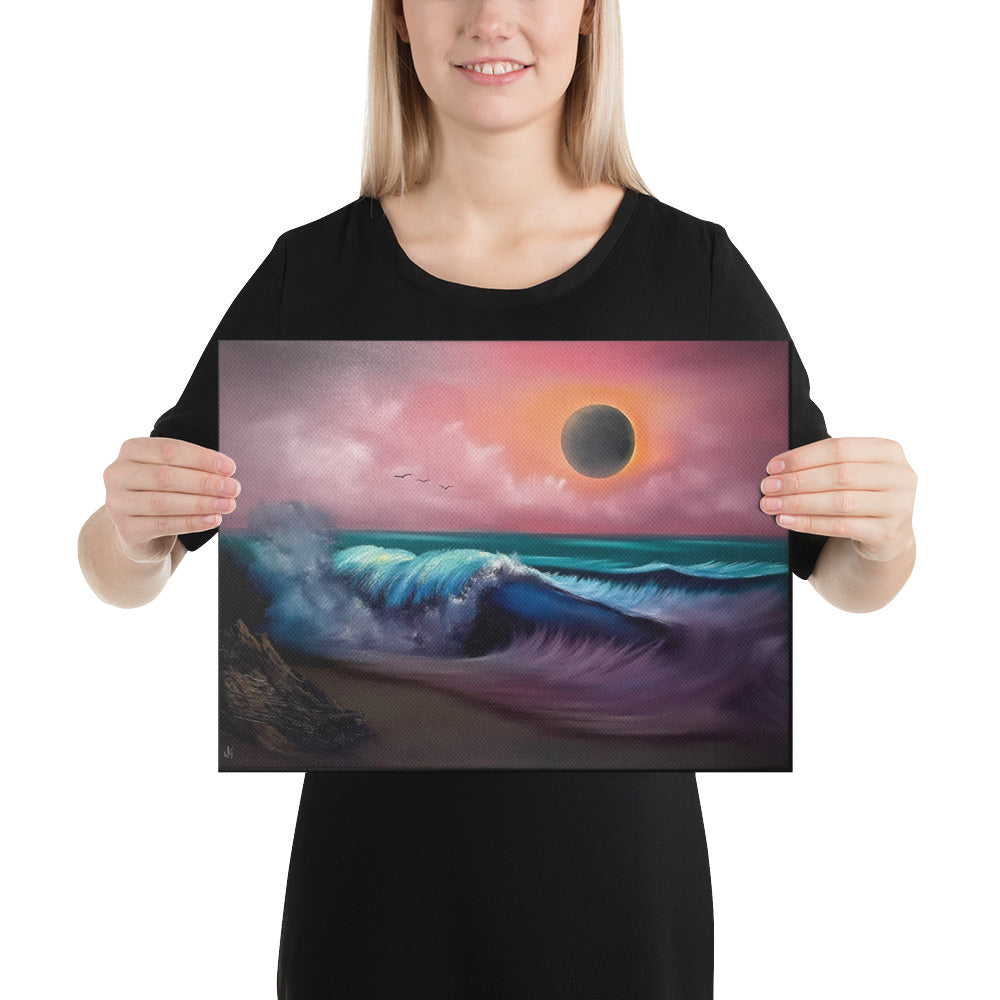 Canvas Print - Limited Edition - Black Hole Sun - Eclipse Seascape by PaintWithJosh