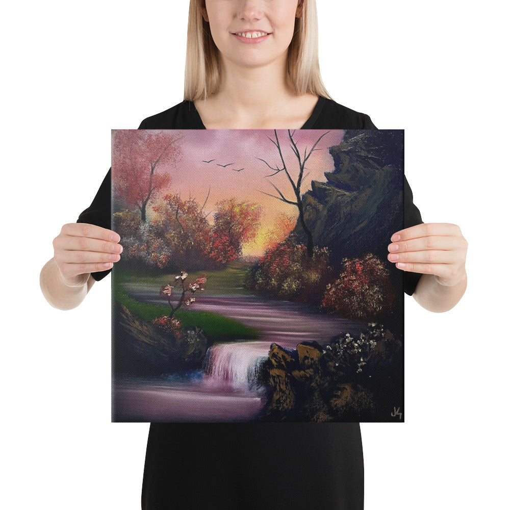 Canvas Print - The Golden Hour - Sunset Waterfall Landscape by PaintWithJosh
