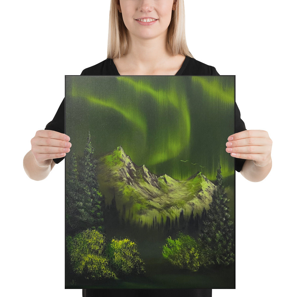 Canvas Print - Limited Edition - Emerald Aurora Borealis Mountain landscape by PaintWithJosh