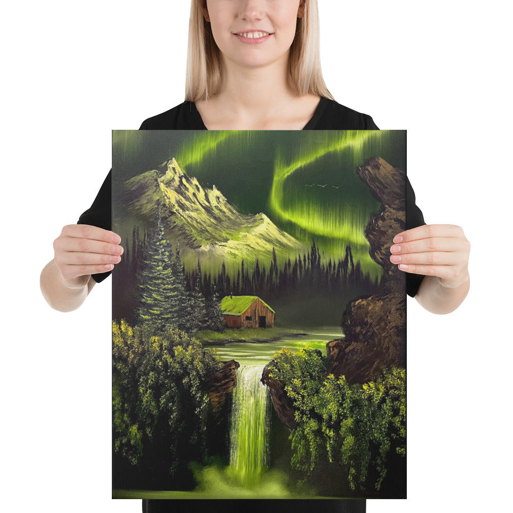 Canvas Print - Limited Edition - Emerald Aurora Falls - Northern Lights Landscape by PaintWithJosh