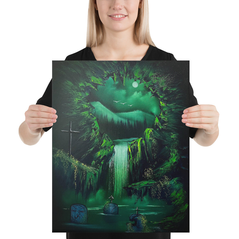 Canvas Print - The Doorway - Halloween Cave Cemetery Waterfall Landscape by PaintWithJosh