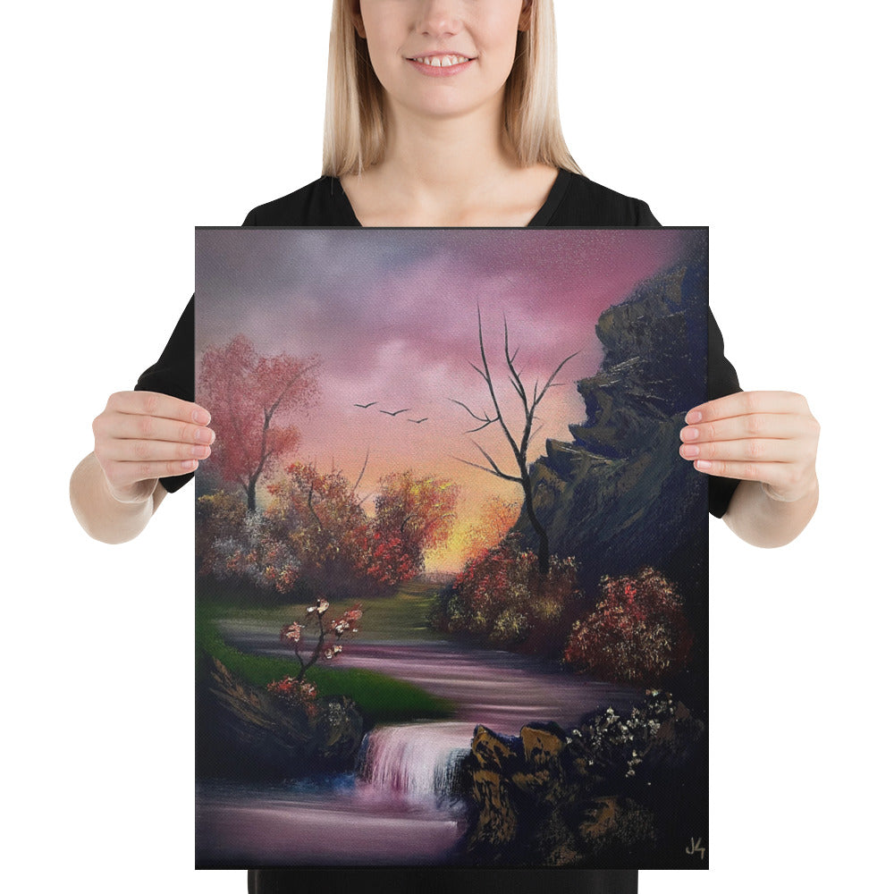 Canvas Print - Golden Hour - Autumn Waterfall Landscape by PaintWithJosh