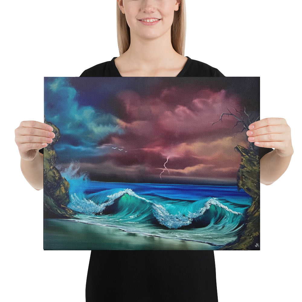 Canvas Print - Double Trouble Crashing Waves Seascape by PaintWithJosh