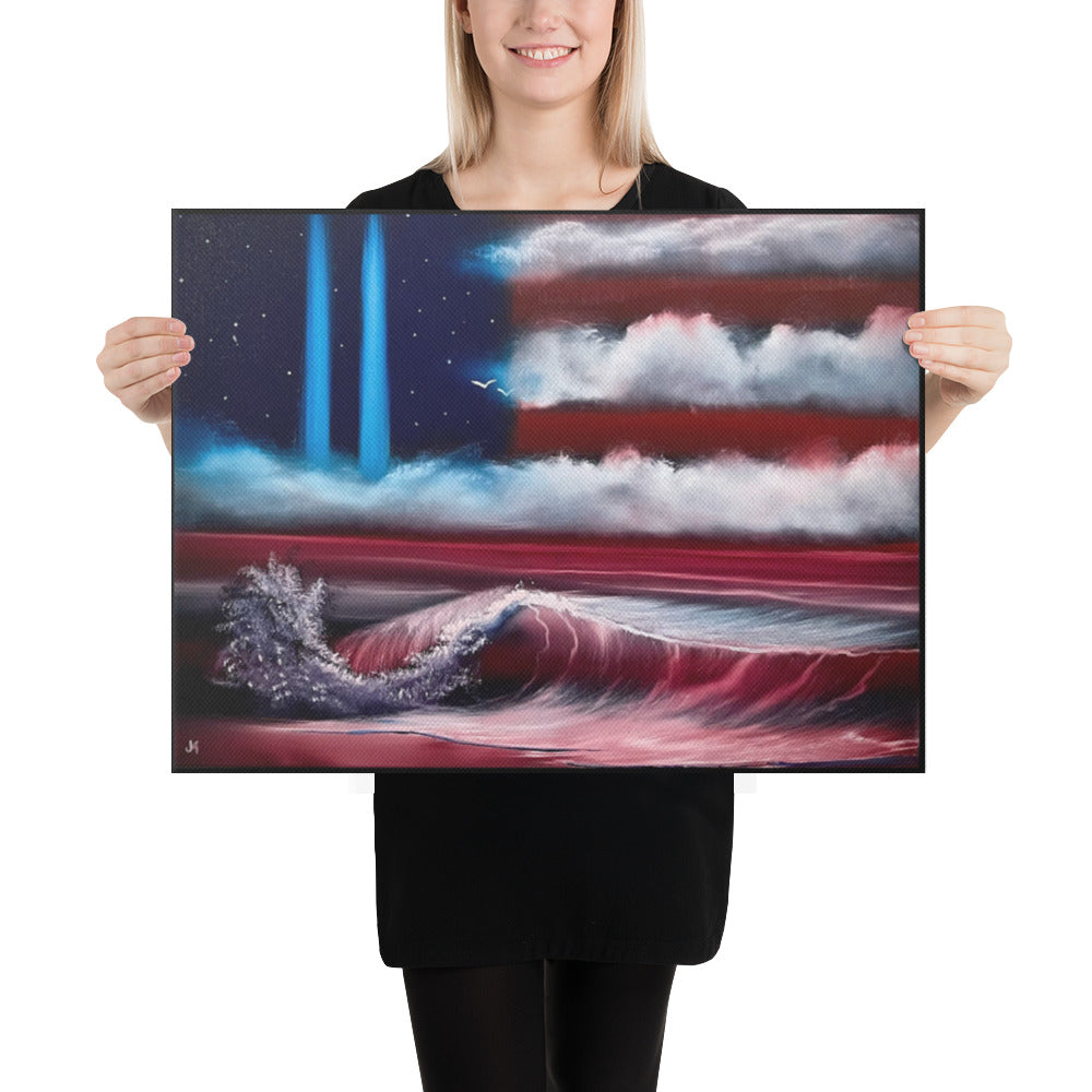 Canvas Print - 9/11 Tribute - American Flag Seascape by PaintWithJosh