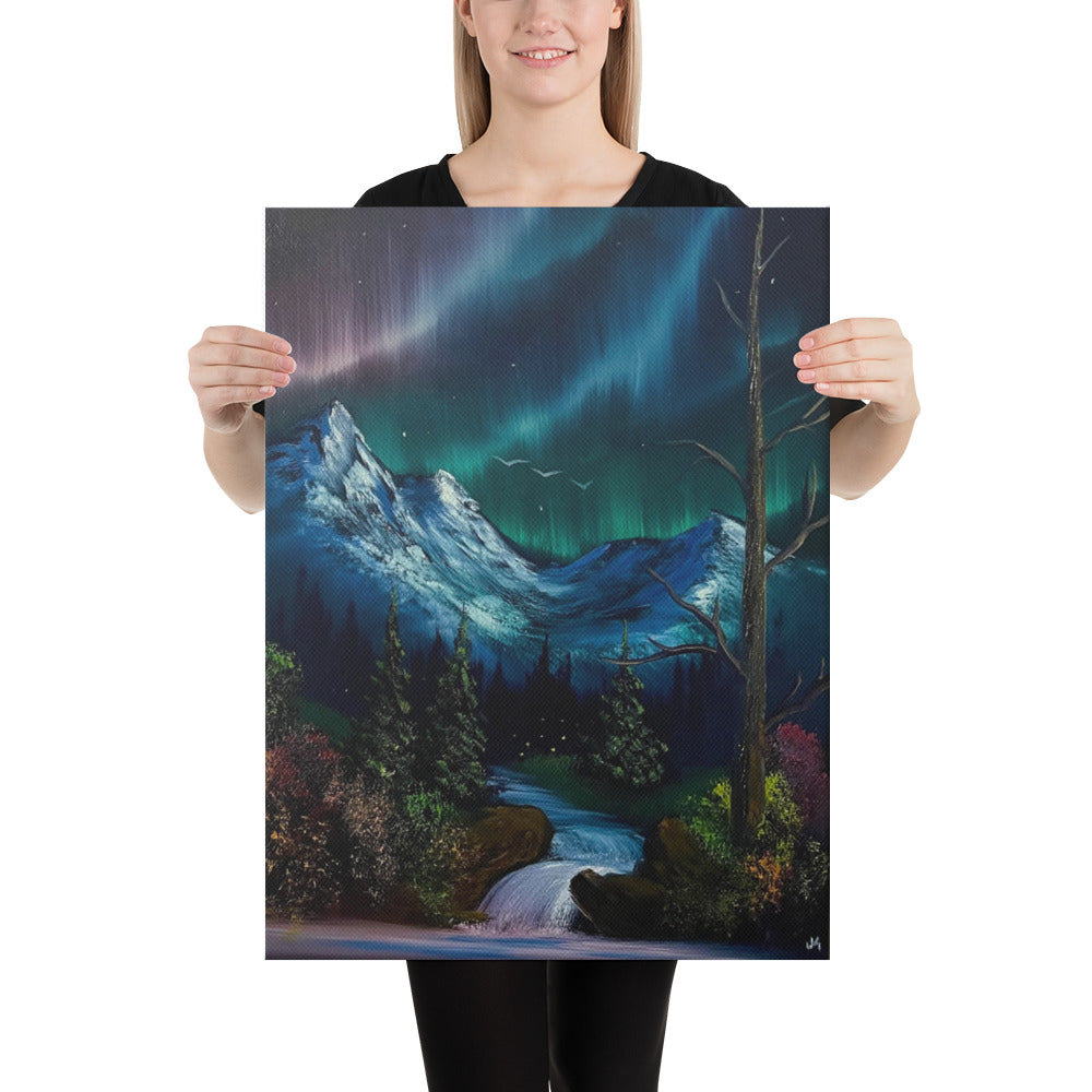 Canvas Print - Firefly Falls - Aurora Borealis Mountain Landscape by PaintWithJosh