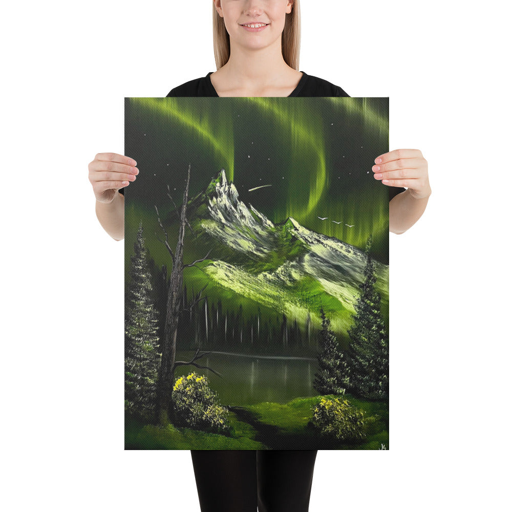 Canvas Print - Limited Edition - Mystic Dew Dreams Aurora Borealis Mountain Landscape by PaintWithJosh