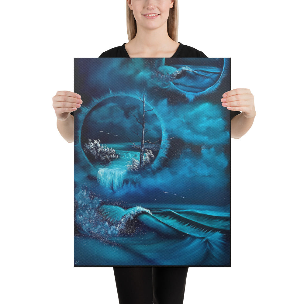 Canvas Print - Aquatic Dreamscape - Surrealism - Double Portal Over Crashing Wave Seascape by PaintWithJosh