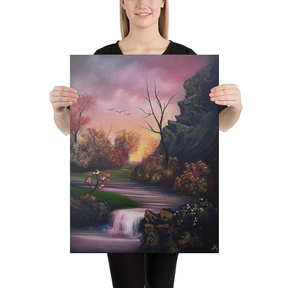 Canvas Print - The Golden Hour - Sunset Waterfall Landscape by PaintWithJosh