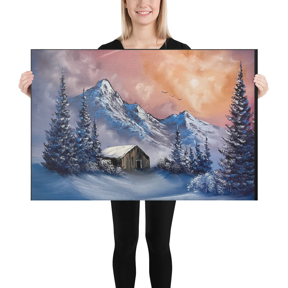 Canvas Print - Love Shack - Heart Shaped Clouds - Premium Quality Expressionist Winter Landscape by PaintWithJosh