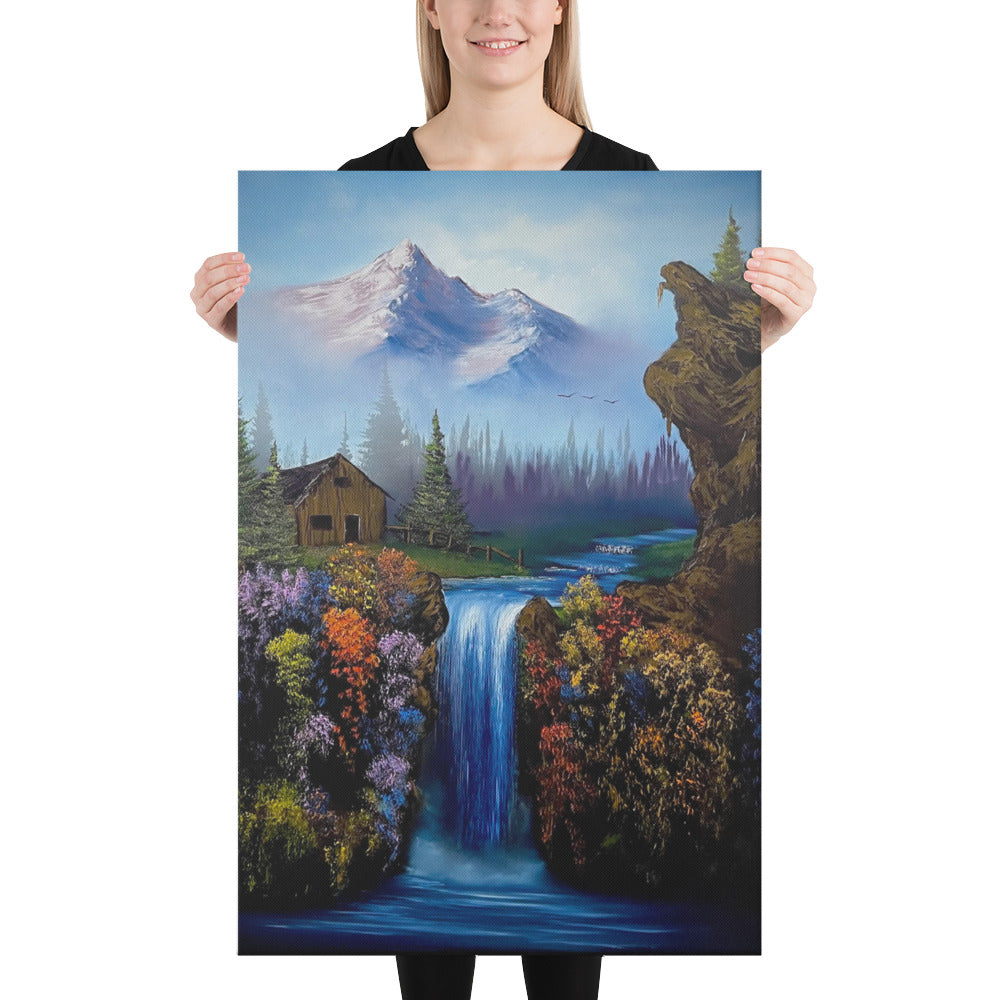 Canvas Print - Limited Edition - Off The Grid - Waterfall Landscape with Flowers by PaintWithJosh