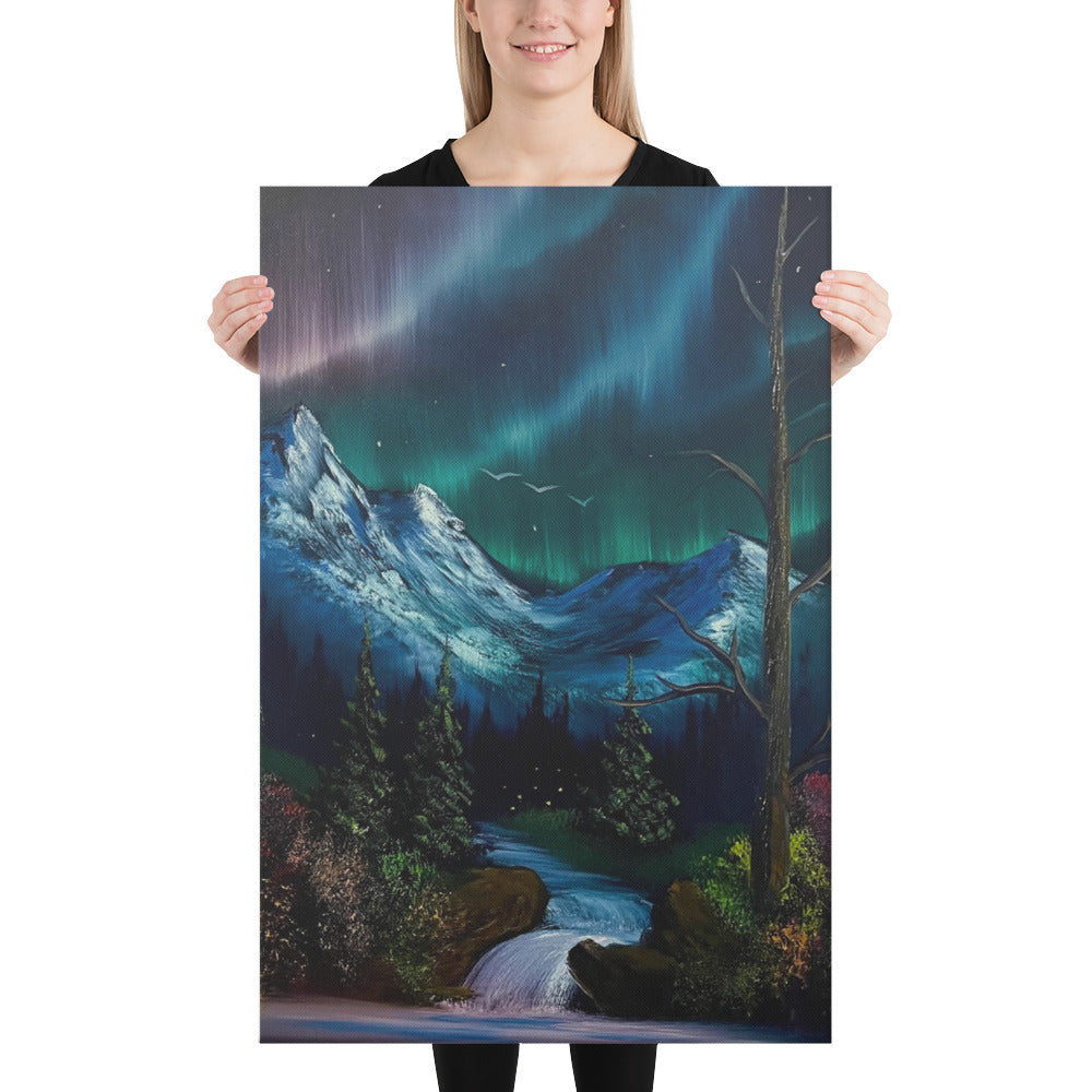 Canvas Print - Firefly Falls - Aurora Borealis Mountain Landscape by PaintWithJosh
