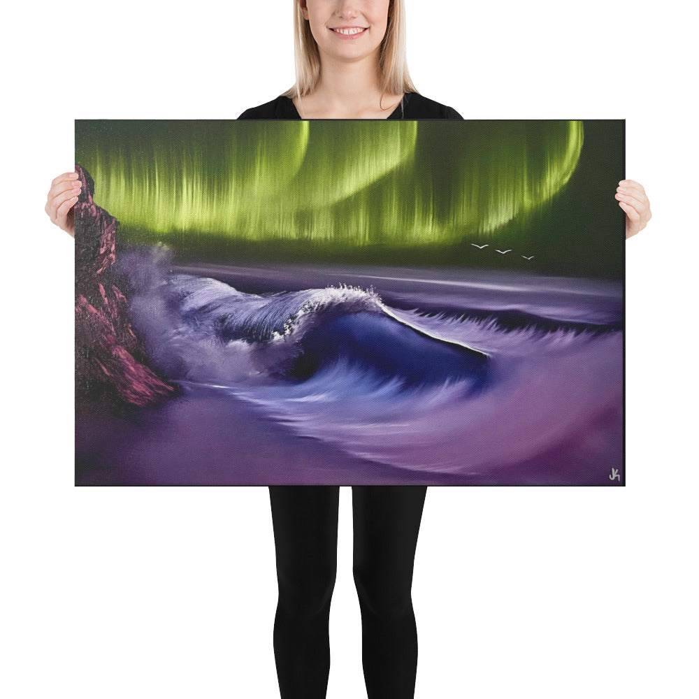 Canvas Print - Limited Edition - Lavender Shores Aurora Borealis Seascape by PaintWithJosh