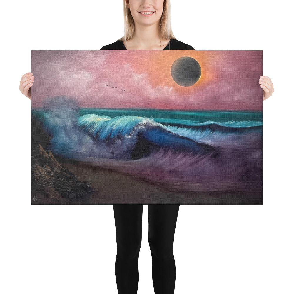 Canvas Print - Limited Edition - Black Hole Sun - Eclipse Seascape by PaintWithJosh