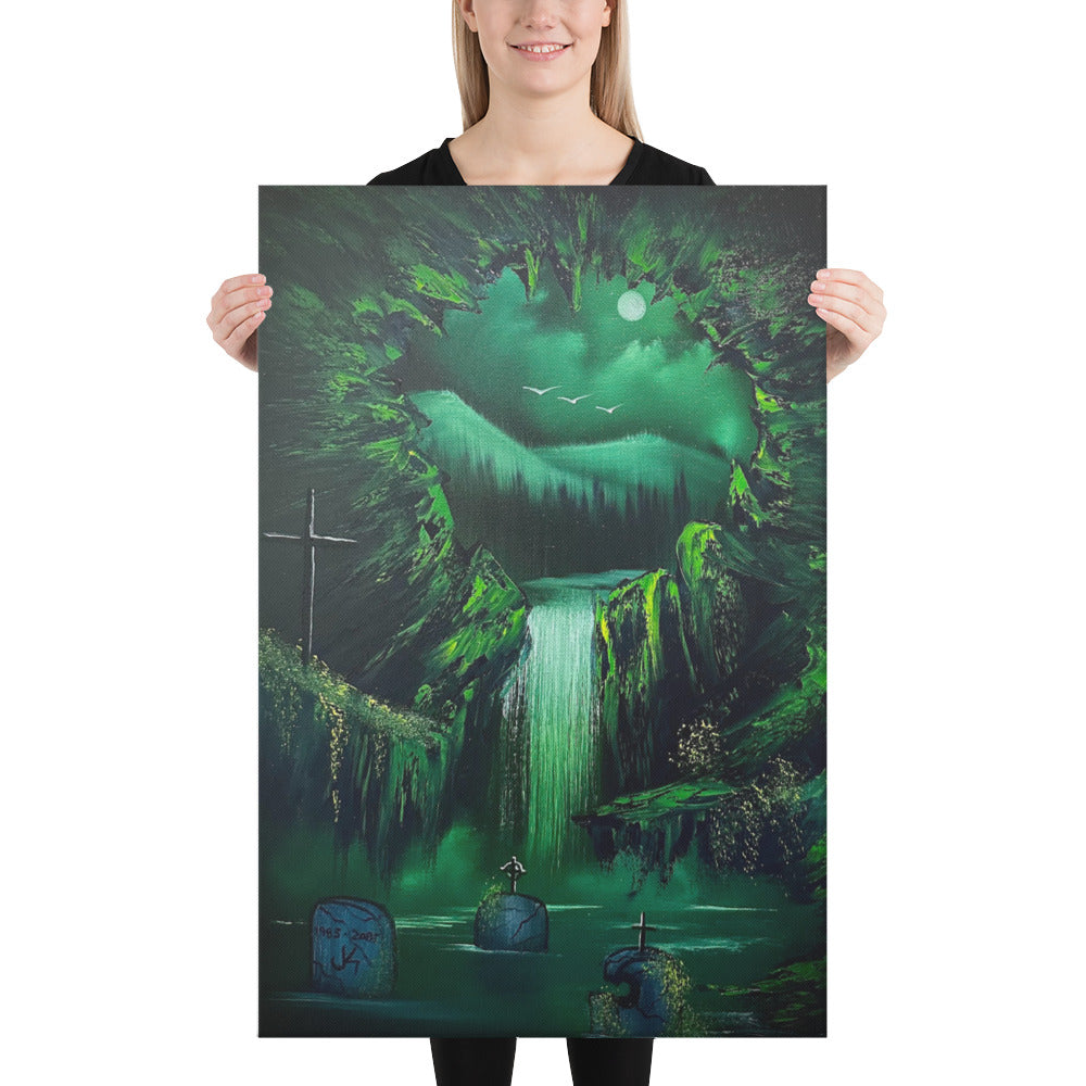 Canvas Print - The Doorway - Halloween Cave Cemetery Waterfall Landscape by PaintWithJosh