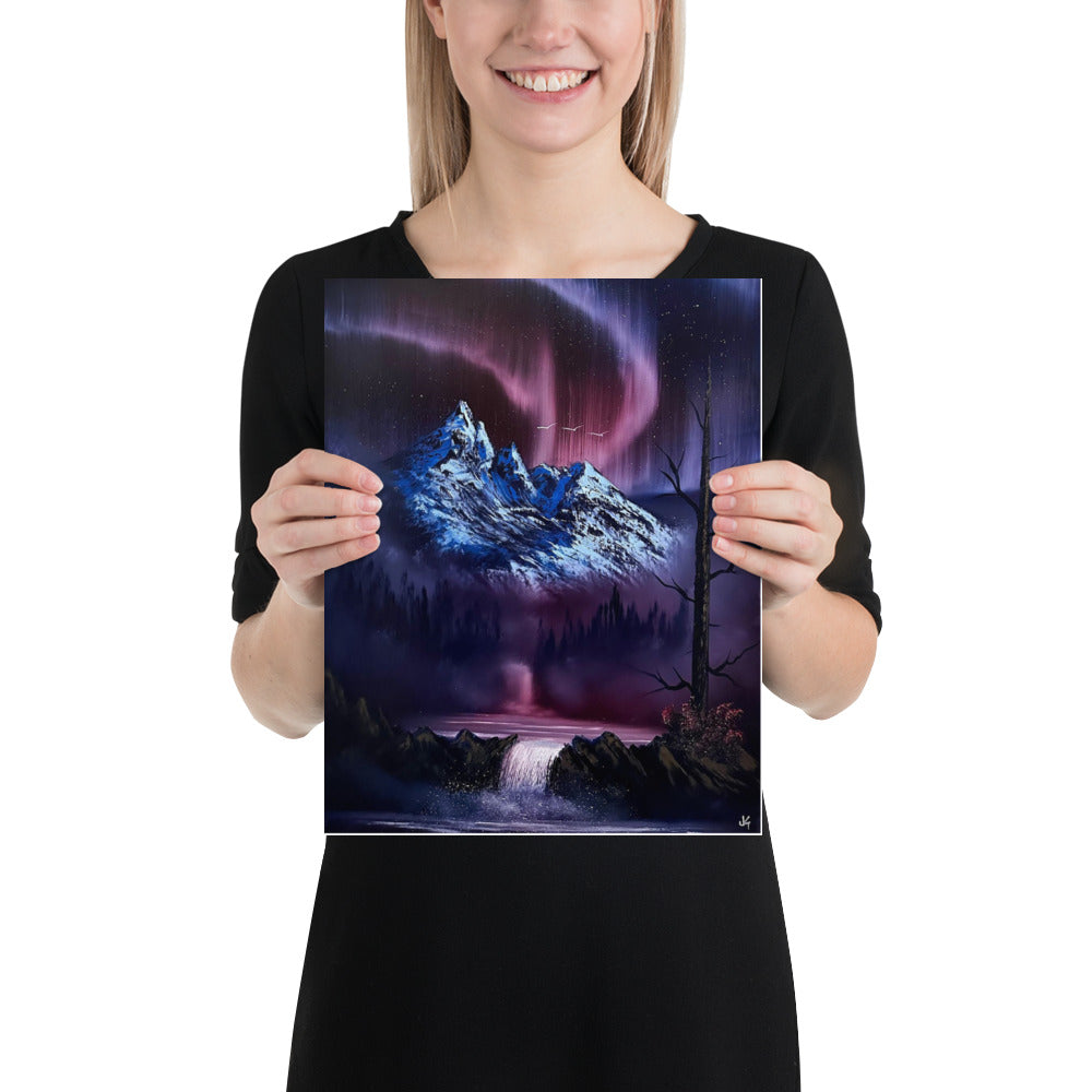 Poster Print - Purple Aurora Borealis Mountain Landscape by PaintWithJosh
