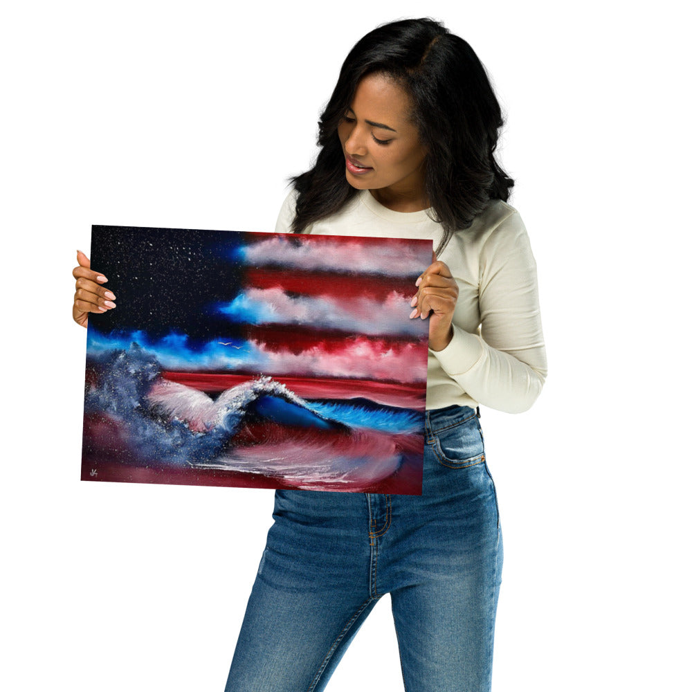 Poster Print - July 4th American Flag Seascape by PaintWithJosh