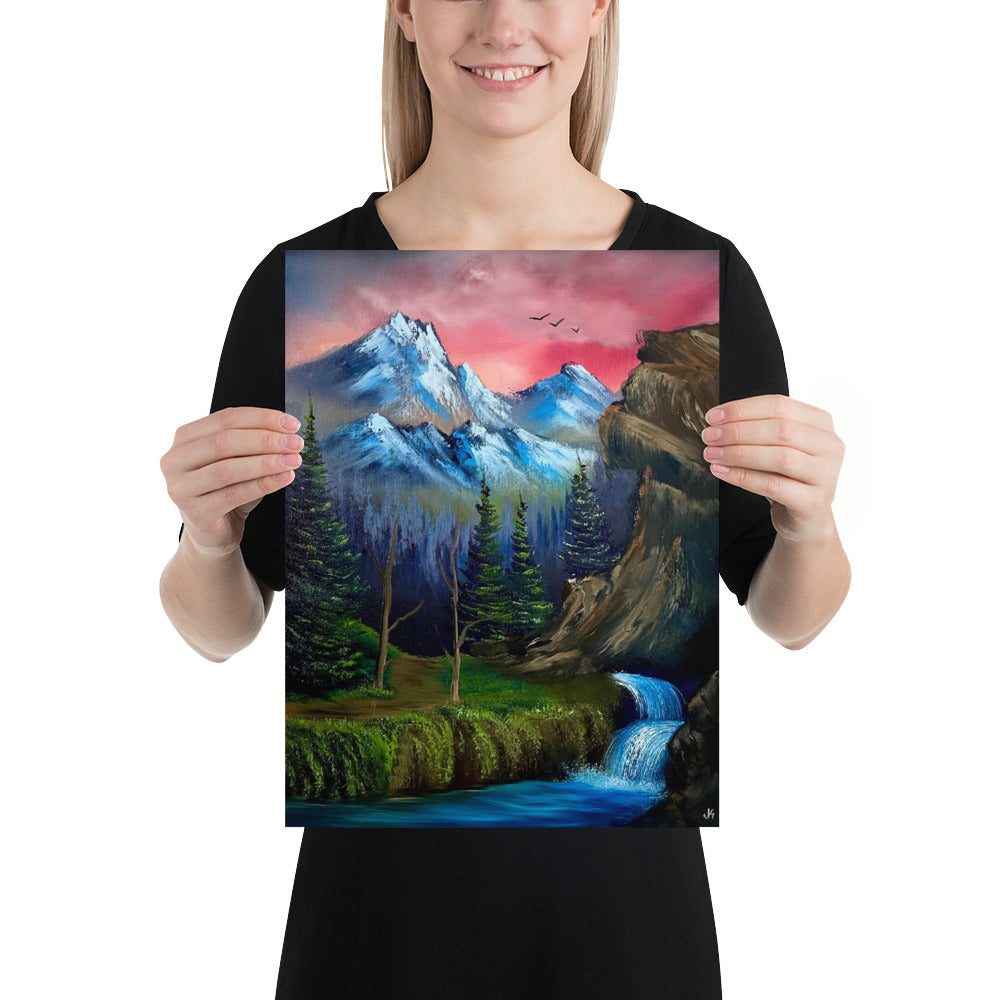 Poster Print - Majestic Sunset Waterfall - Landscape by PaintWithJosh