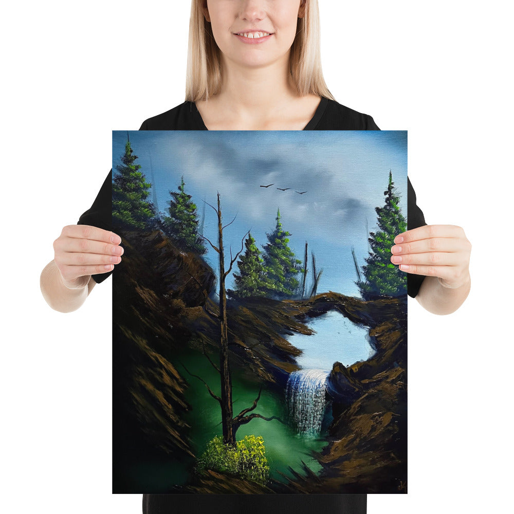 Poster Print - Blue Sky Waterfall Landscape by PaintWithJosh