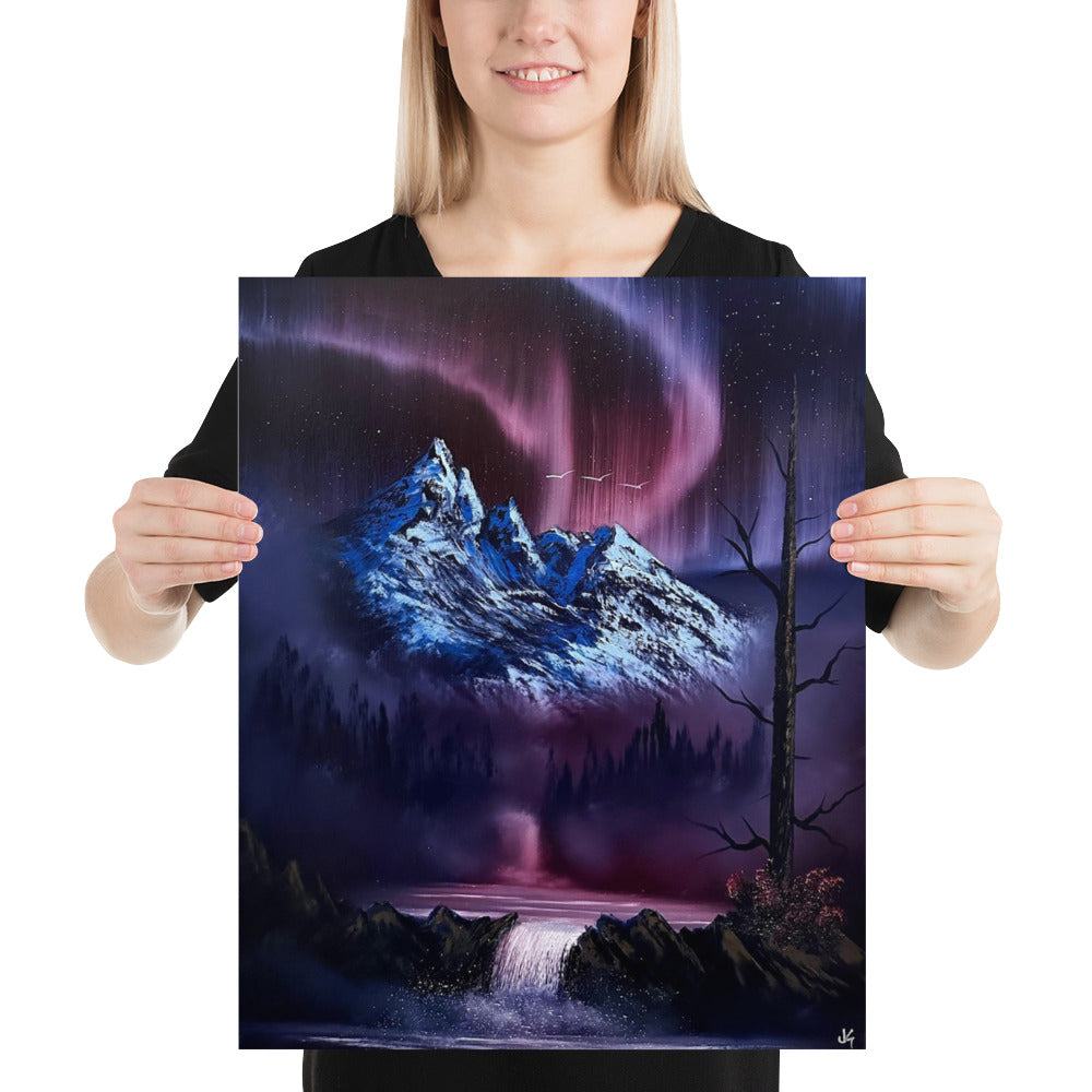 Poster Print - Purple Aurora Borealis Mountain Landscape by PaintWithJosh
