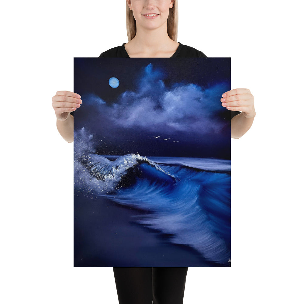 Poster Print - Purple / Blue Night time Seascape by PaintWithJosh