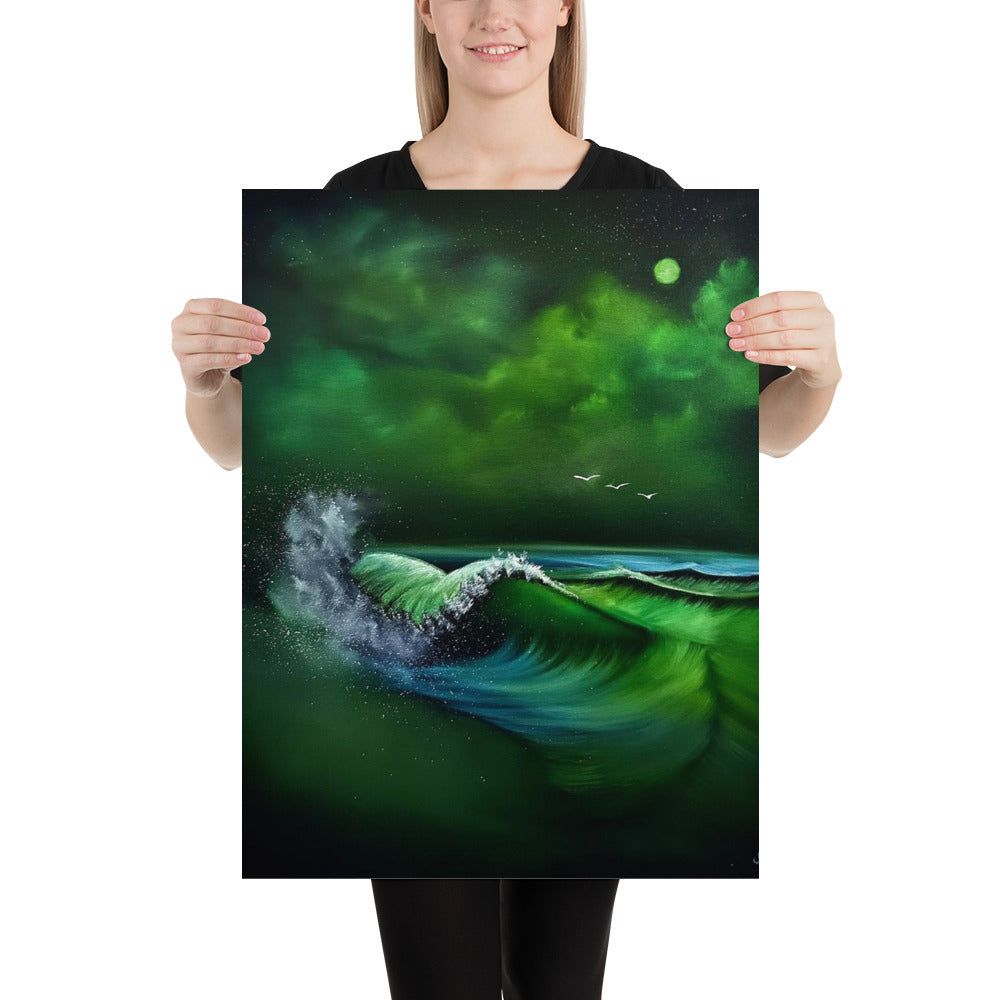 Poster Print - Green Ocean Beach Landscape with Crashing Wave by PaintWithJosh