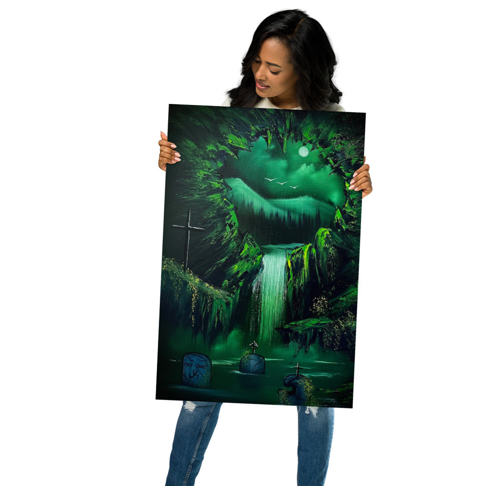 Poster Print -Cave Graveyard with Waterfall by PaintWithJosh