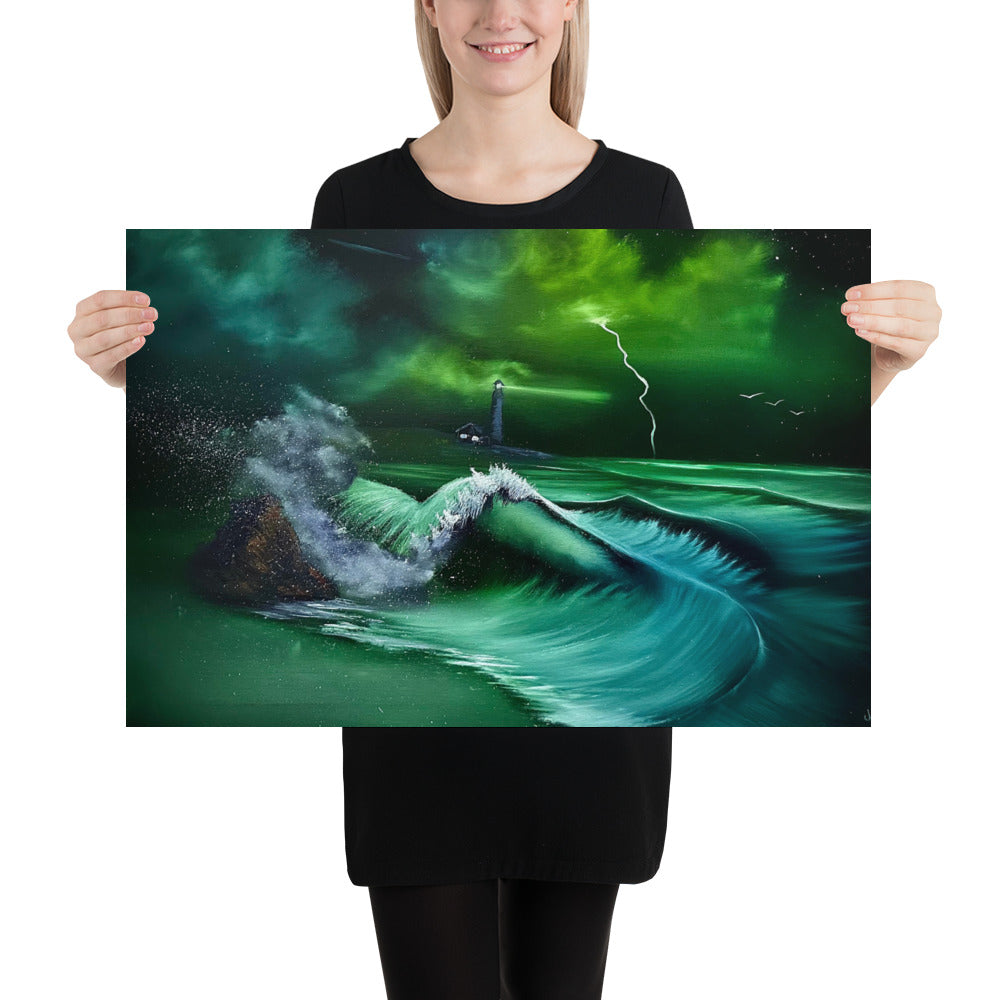Poster Print - Cosmic Lighthouse Seascape by PaintWithJosh