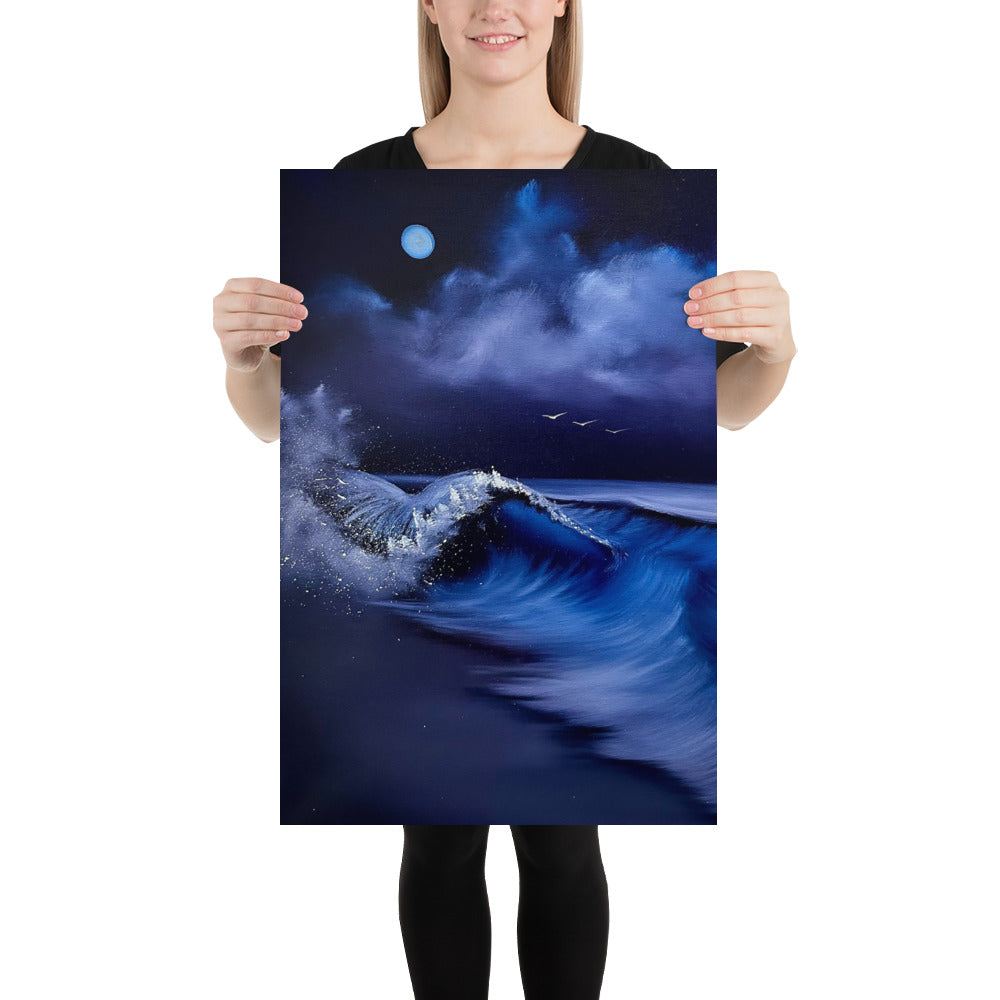 Poster Print - Purple / Blue Night time Seascape by PaintWithJosh