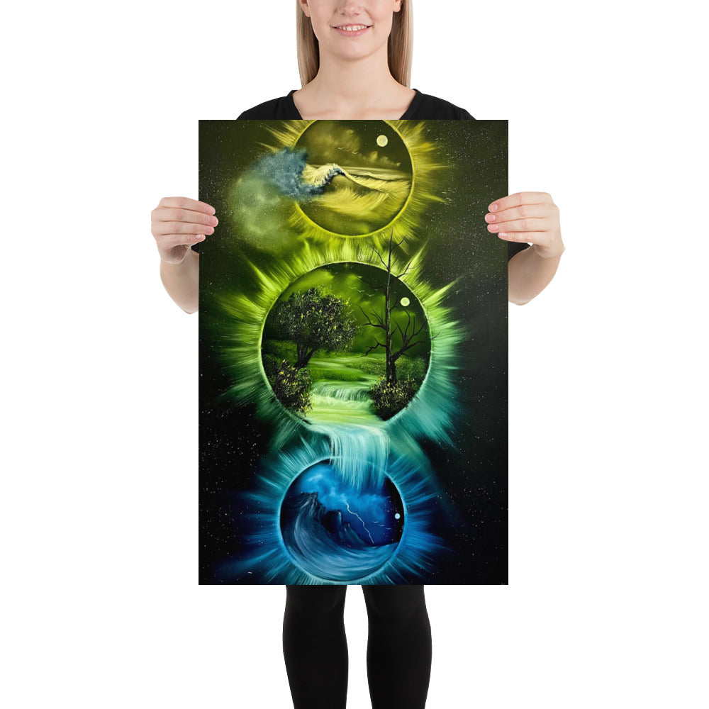 Poster Print - Triple Portal Eclipse with 3 Landscapes by PaintWithJosh