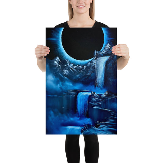 Poster Print - Blue Eclipse Waterfall by PaintWithJosh - Paint With Josh