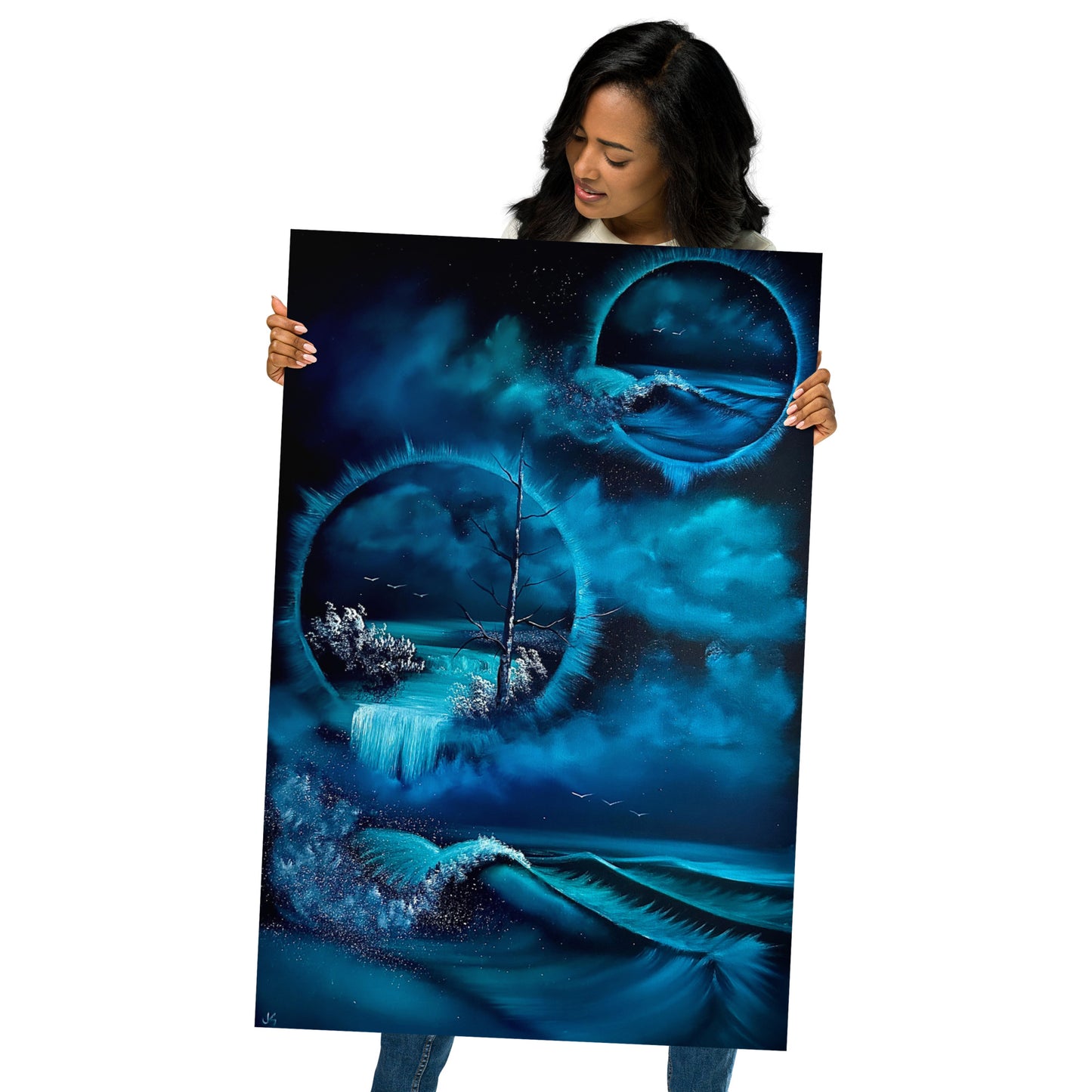Poster Print - Aquatic Dreamscape - Surrealism Double Portal Waterfall Seascape by PaintwithJosh