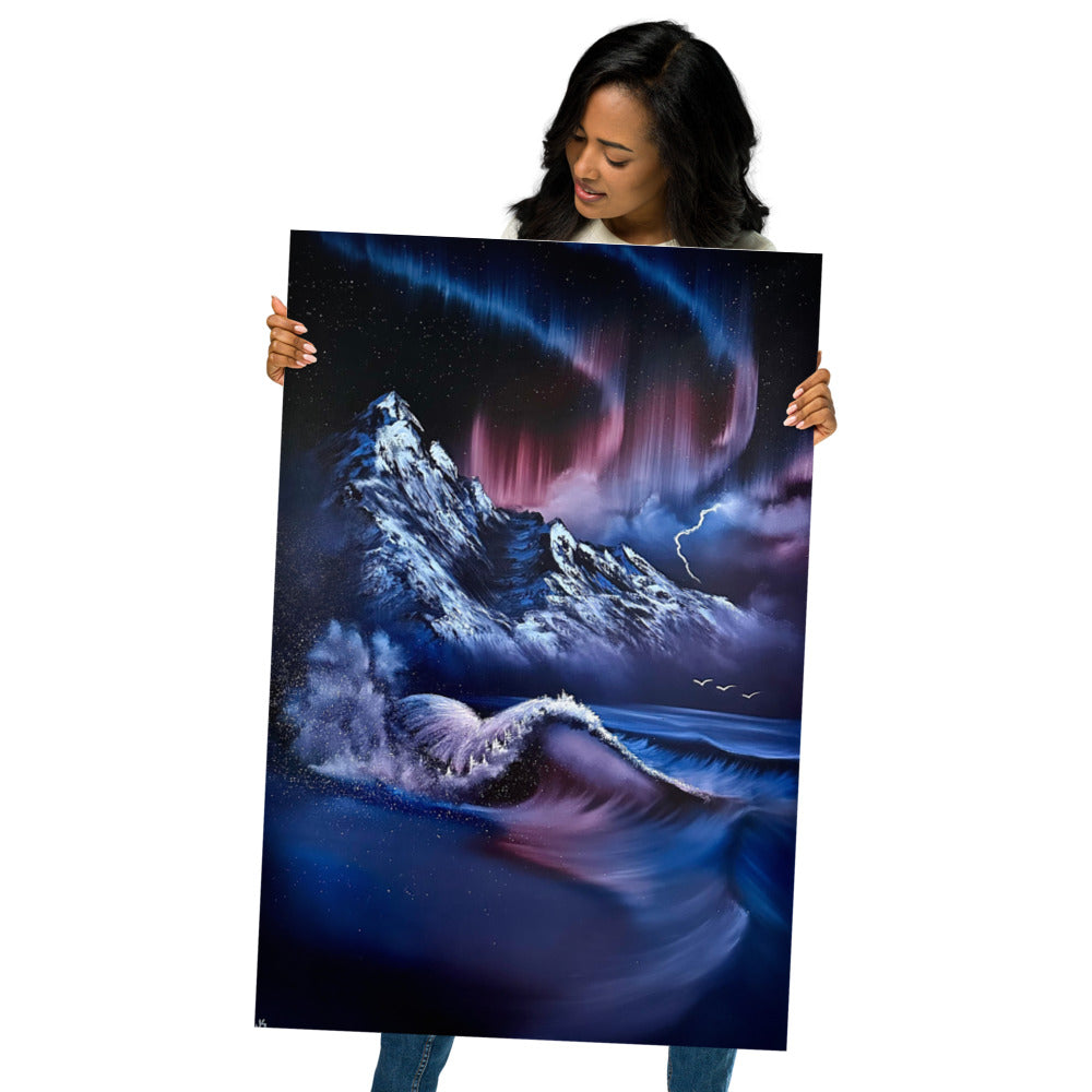 Poster Print - Aurora Borealis Mountain Seascape by PaintWithJosh