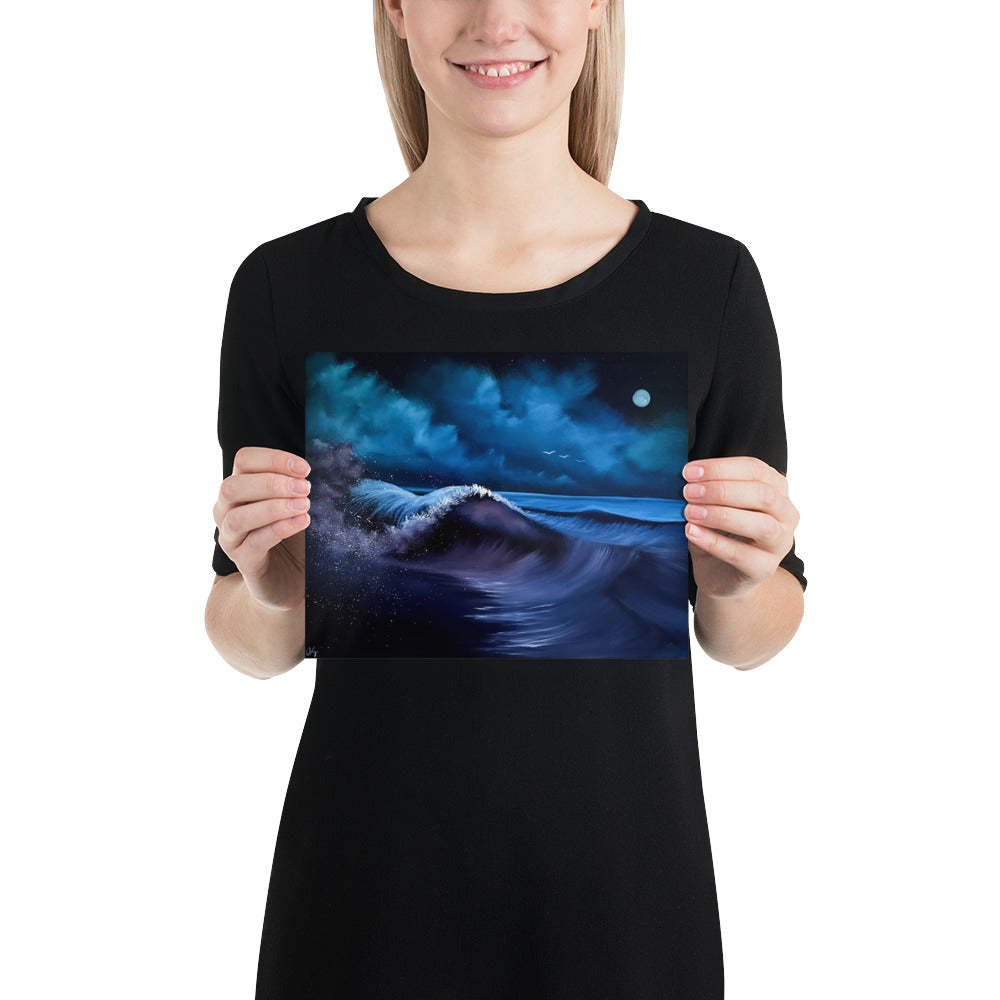 Poster Print - Night Seascape with Purple and Blue Waves by PaintWithJosh