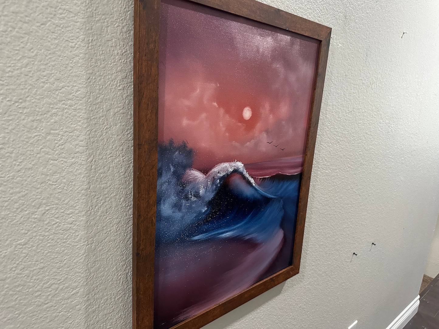 Painting 873 - 18x24" Canvas - Sunset Seascape with Crashing Waves painted Live on TikTok on 7/22/23 by PaintWithJosh